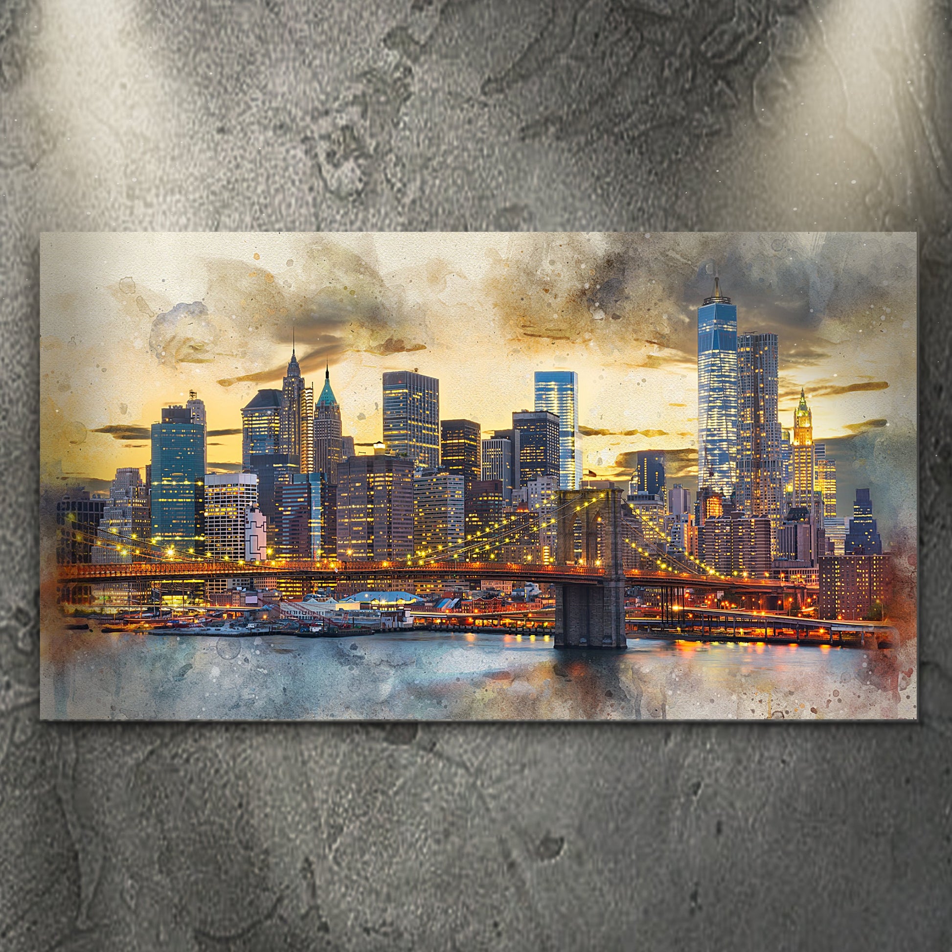 New York City night view canvas wall art featuring skyline at sunset by Tailored Canvases on Tampa Home & Garden Store