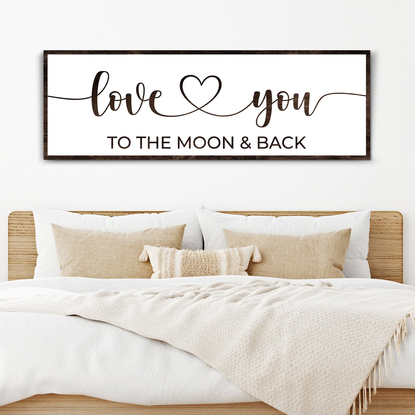 Love You To The Moon And Back Sign II canvas by Tailored Canvases in a dark wood frame on Tampa Home & Garden Store