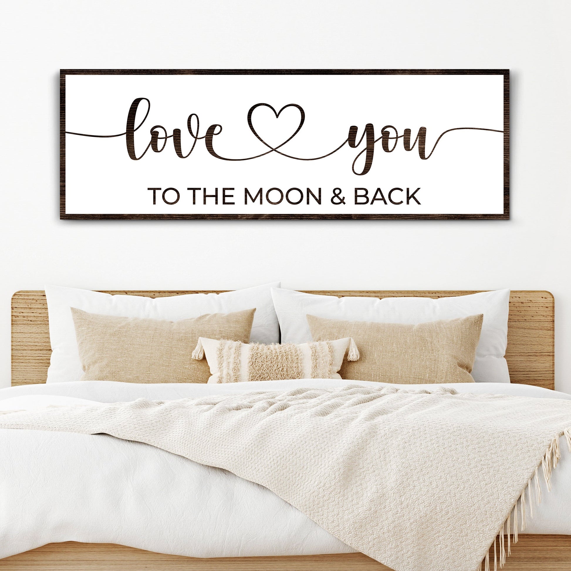Love You To The Moon And Back Sign II canvas by Tailored Canvases in a dark wood frame on Tampa Home & Garden Store