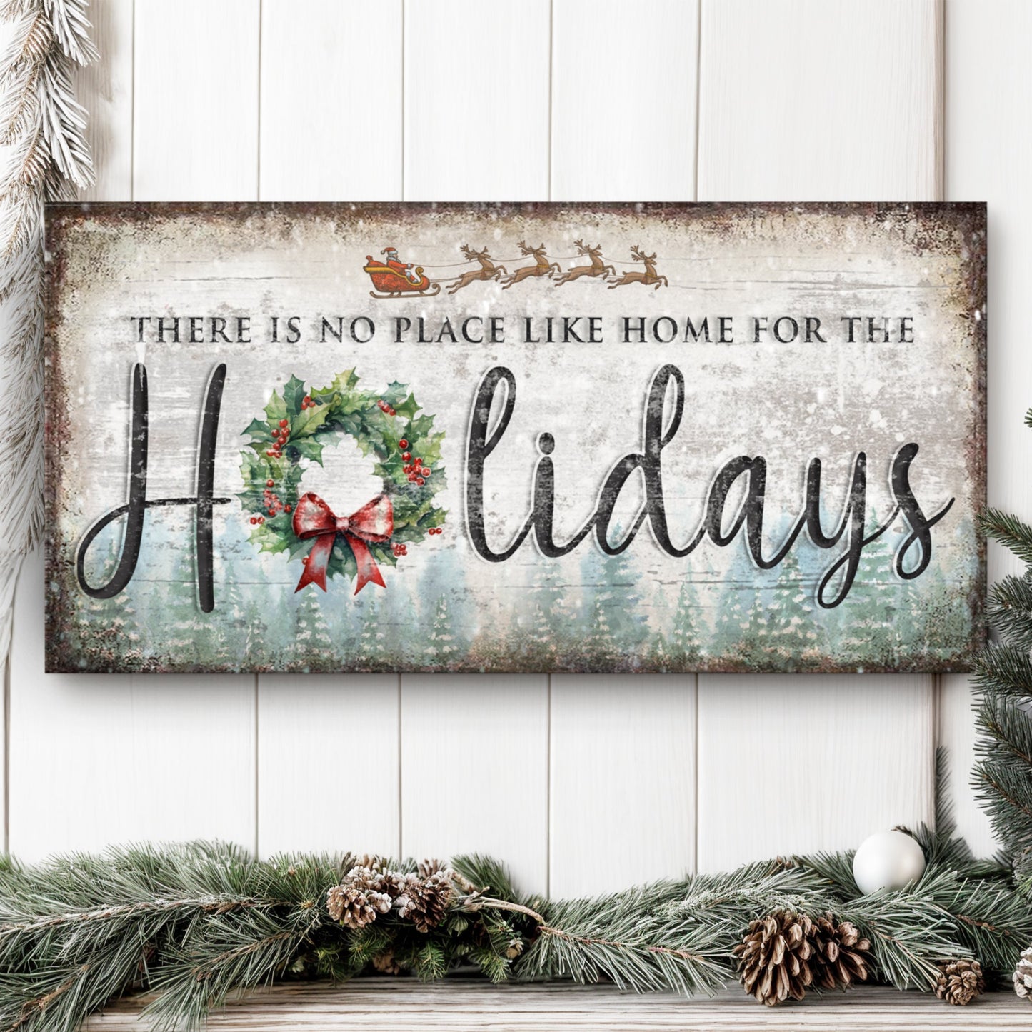 Tailored Canvases Christmas canvas sign No Place Like Home For Holidays with holly wreath on Tampa Home & Garden Store