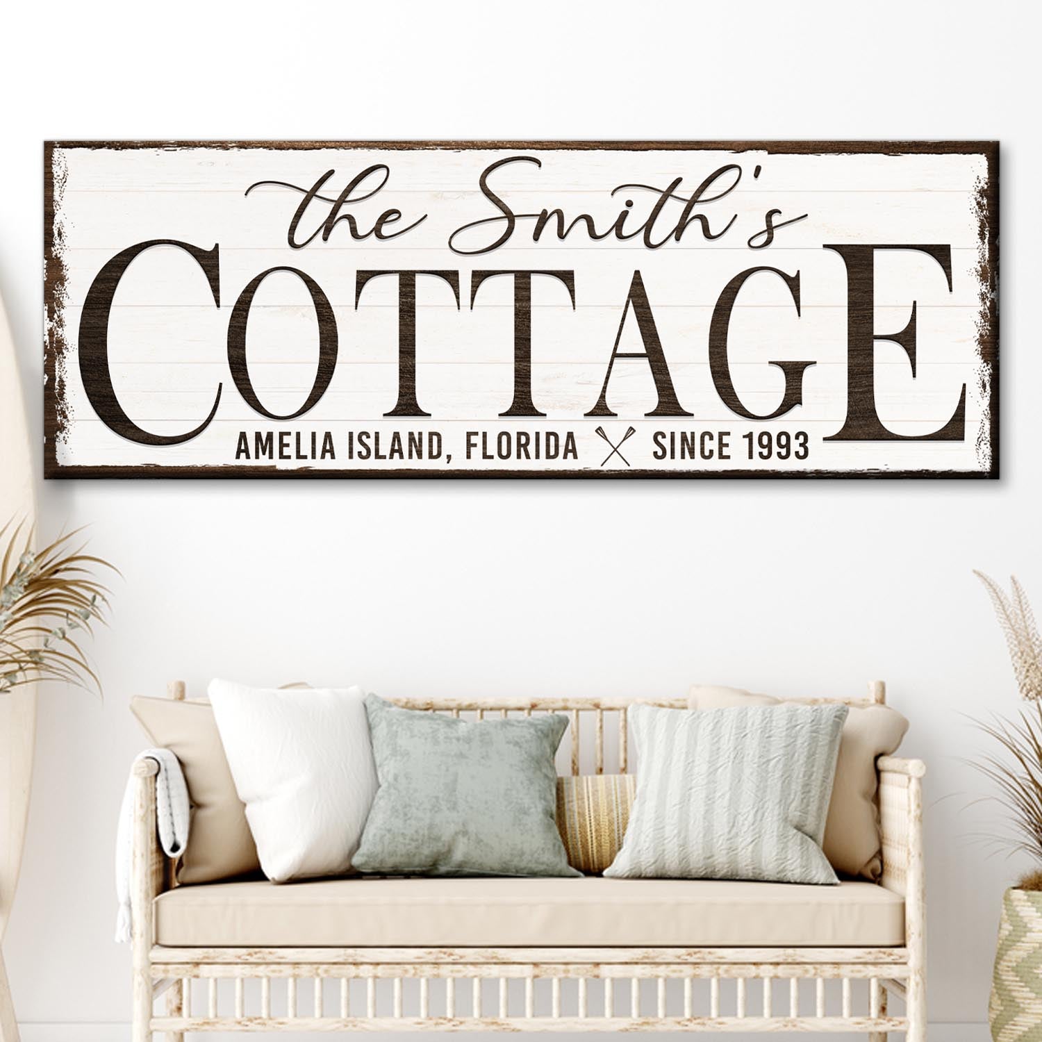 Cottage Beach House Sign II canvas crafting sign whitewashed with brown edges Tailored Canvases on Tampa Home & Garden Store
