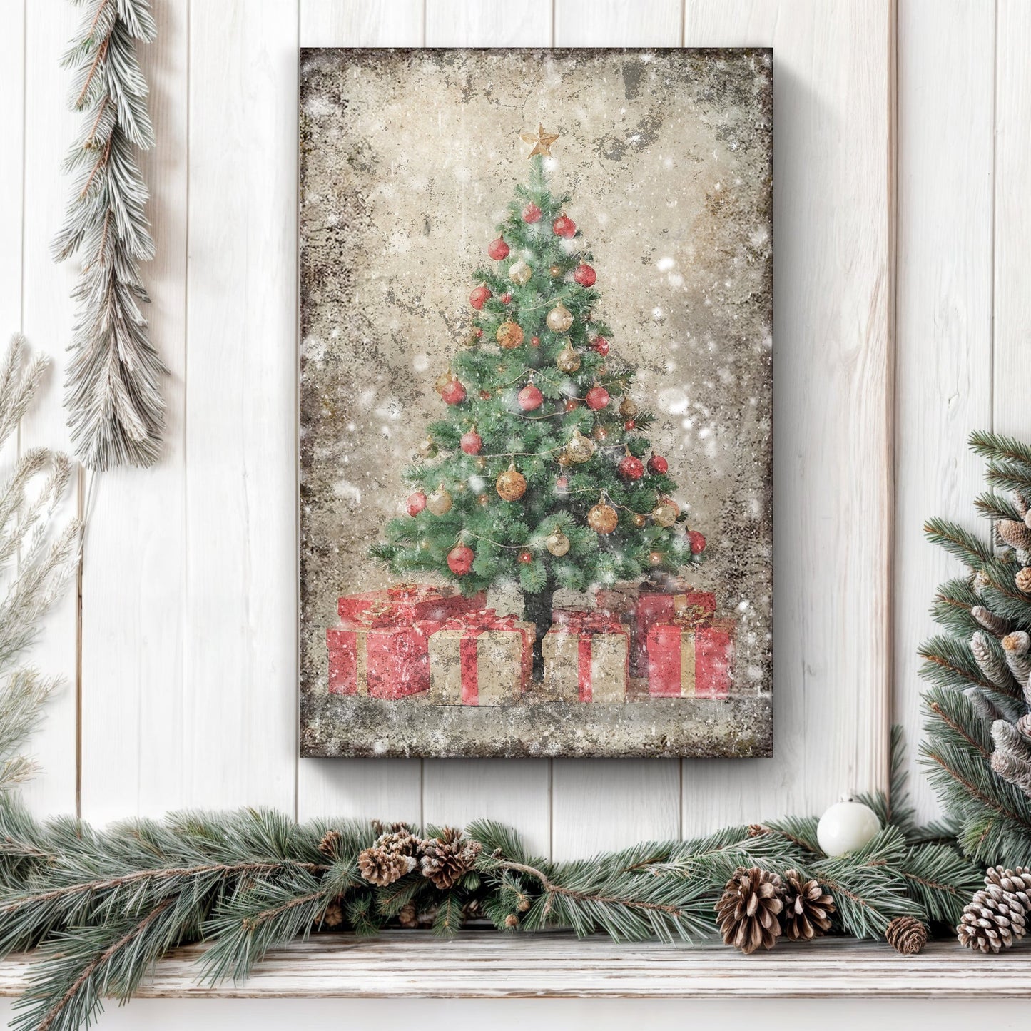 Canvas Vintage Christmas Tree With Gifts Wall Art III Tailored Canvases on Tampa Home & Garden Store