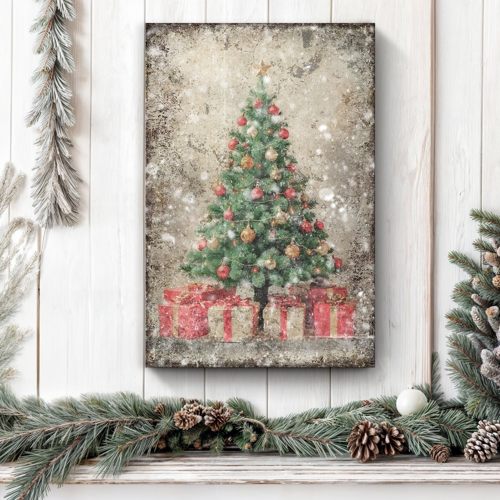 Canvas Vintage Christmas Tree With Gifts Wall Art III Tailored Canvases on Tampa Home & Garden Store