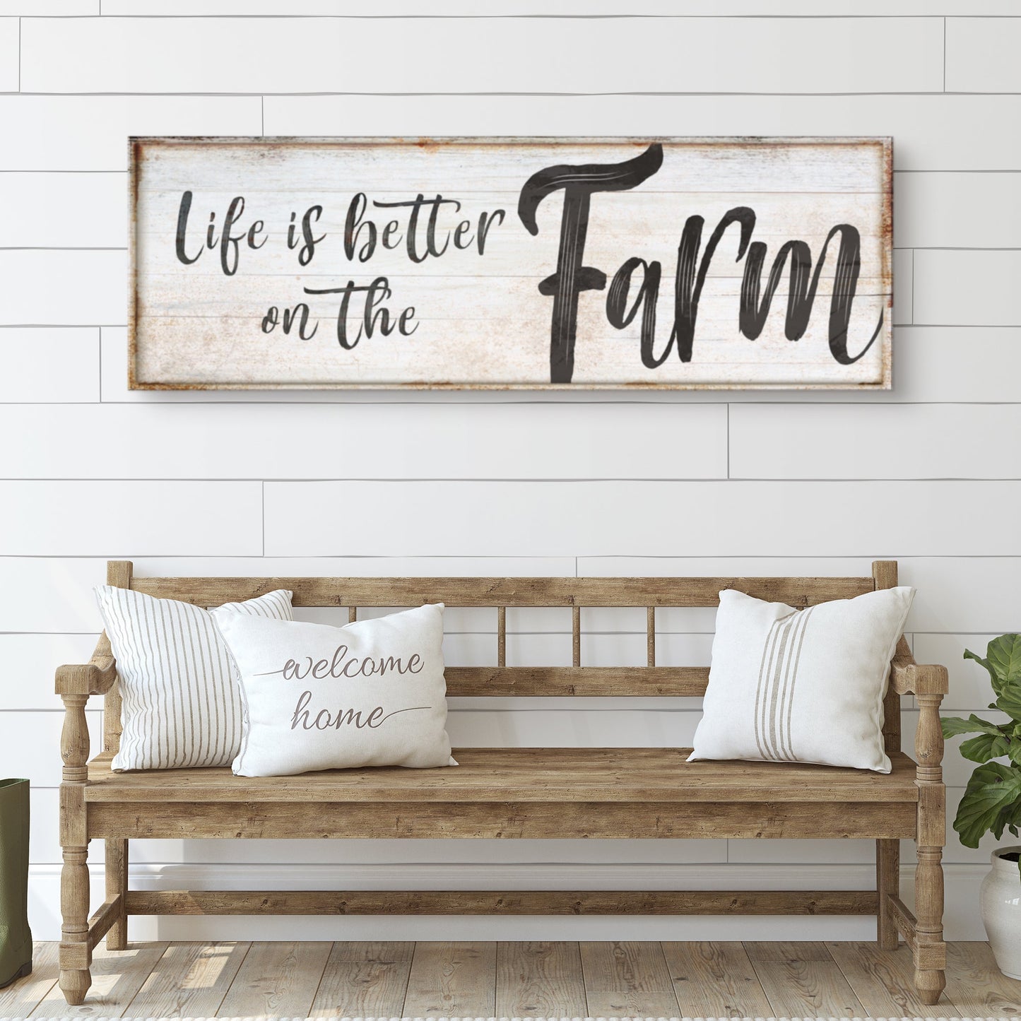 Life Is Better On The Farm Sign VIII canvas distressed wood with black script Tailored Canvases on Tampa Home & Garden Store