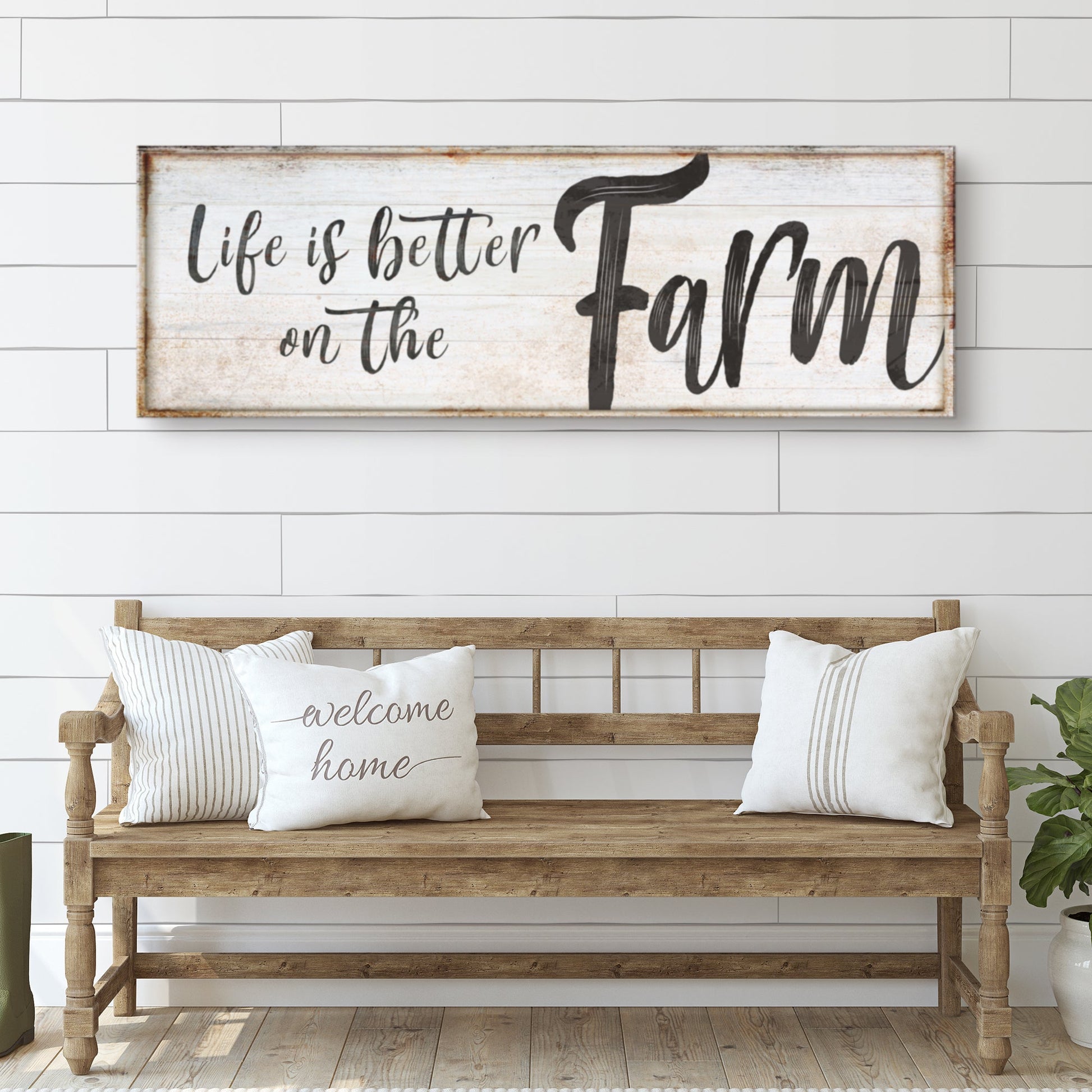 Life Is Better On The Farm Sign VIII canvas distressed wood with black script Tailored Canvases on Tampa Home & Garden Store