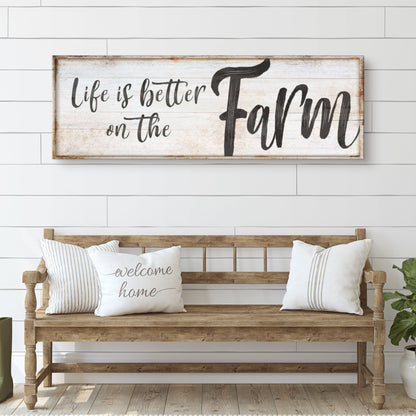 Life Is Better On The Farm Sign VIII canvas distressed wood with black script Tailored Canvases on Tampa Home & Garden Store