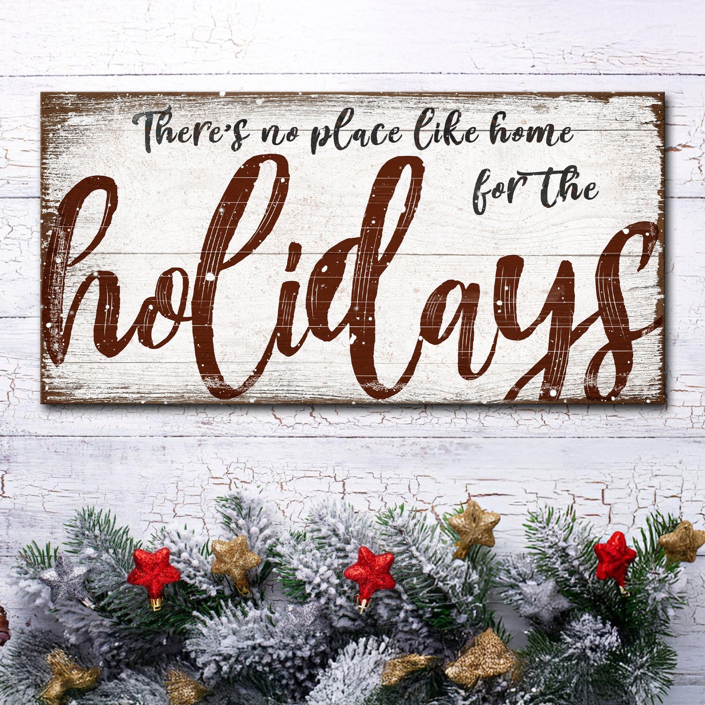 Canvas Christmas sign with rustic distressed wood and There's no place like home for the holidays on Tampa Home & Garden Store