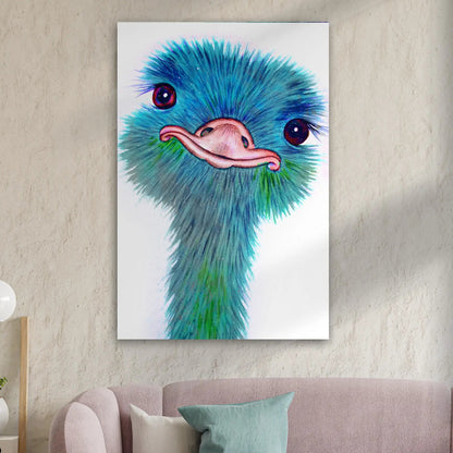 Watercolor Ostrich Canvas Wall Art in blue by Tailored Canvases on Tampa Home & Garden Store