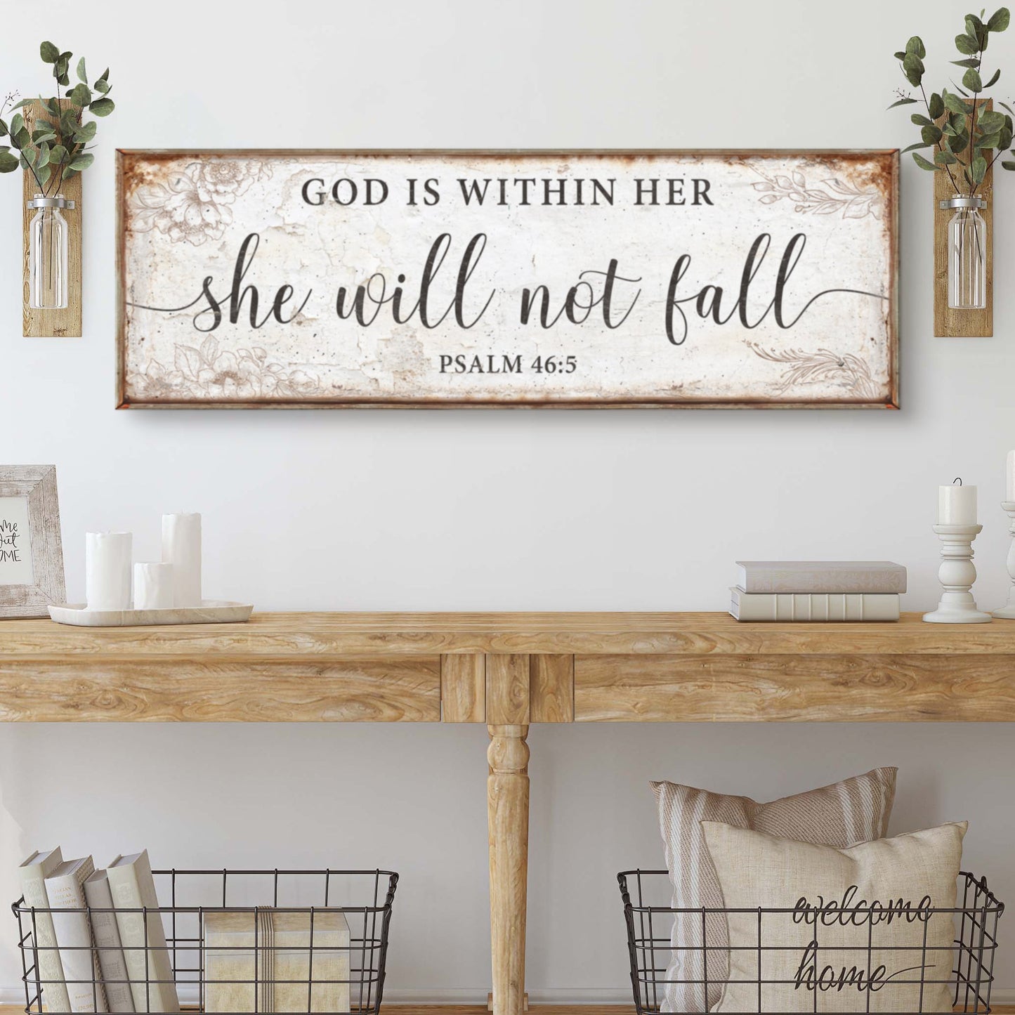 Tailored Canvases canvas sign rustic frame reads God Is Within Her she will not fall Psalm 46:5 on Tampa Home & Garden Store