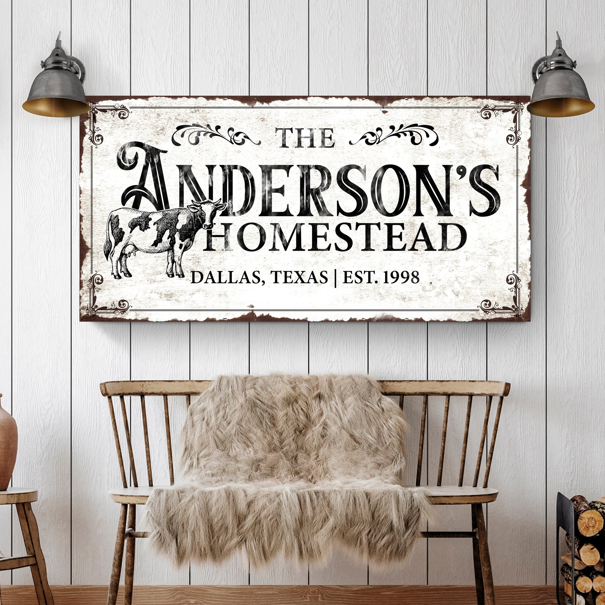 Homestead Sign IX canvas by Tailored Canvases, rustic farmhouse print with cow illustration on Tampa Home & Garden Store