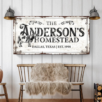 Homestead Sign IX canvas by Tailored Canvases, rustic farmhouse print with cow illustration on Tampa Home & Garden Store