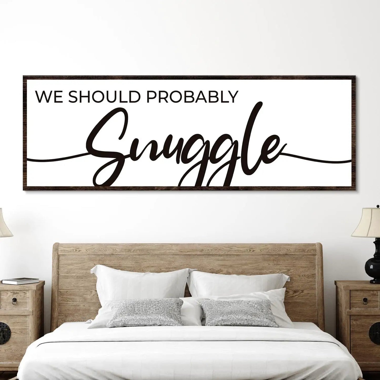 We Should Probably Snuggle Sign II canvas wall art by Tailored Canvases, Snuggle script on Tampa Home & Garden Store