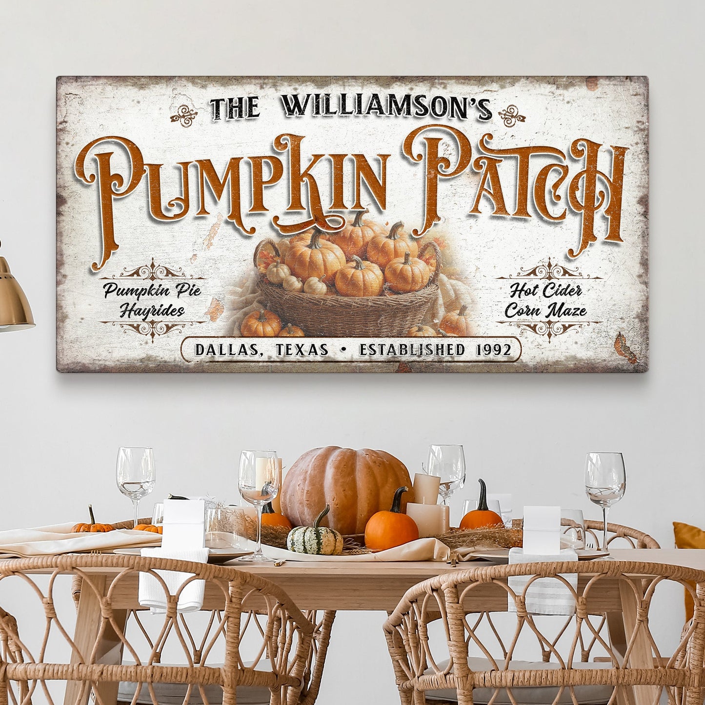Personalized Pumpkin Patch Sign II canvas by Tailored Canvases with a pumpkin motif on Tampa Home & Garden Store