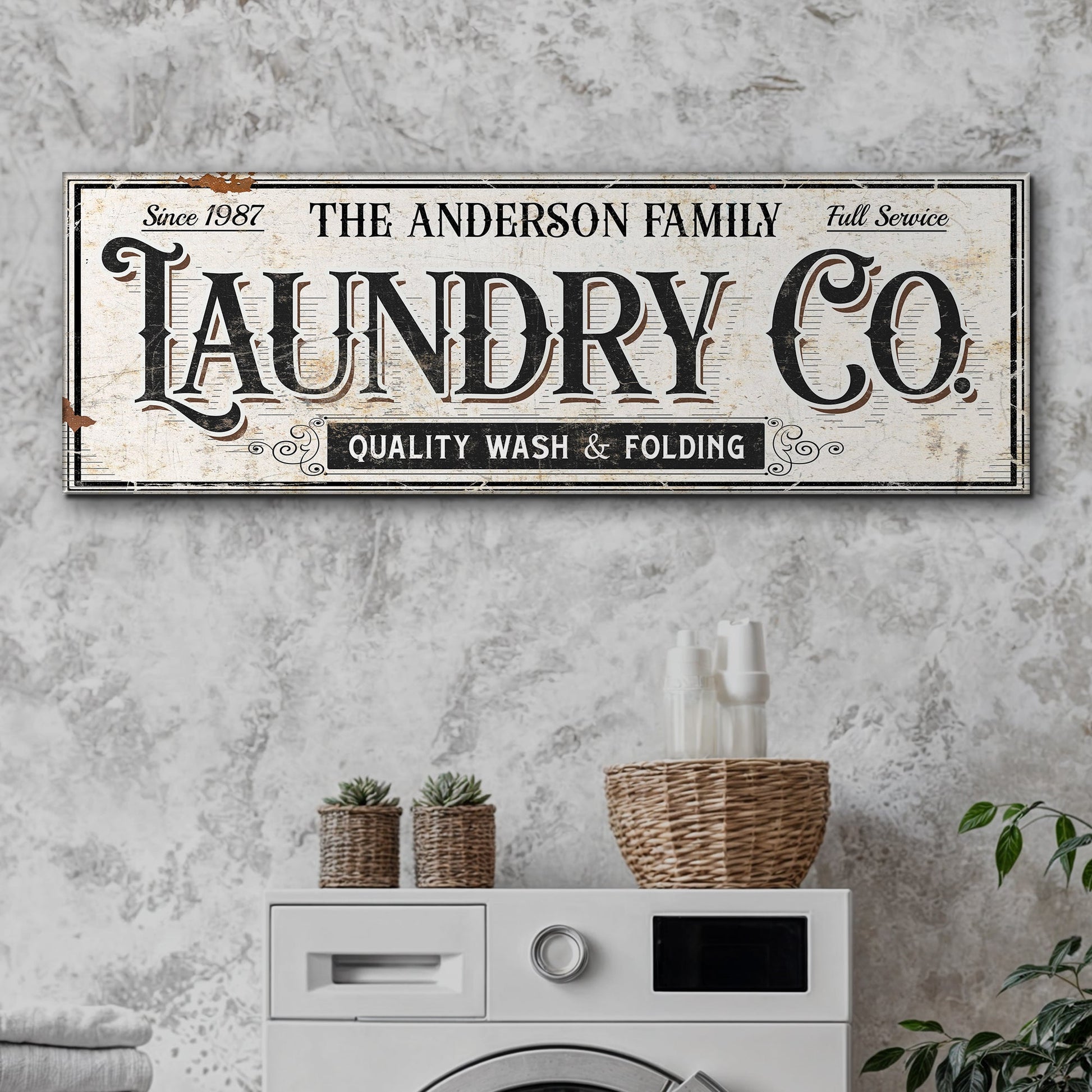 Canvas sign The Anderson Family Laundry Co beige with black typography Tailored Canvases on Tampa Home & Garden Store