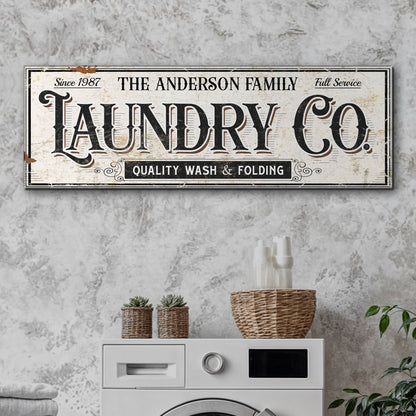 Canvas sign The Anderson Family Laundry Co beige with black typography Tailored Canvases on Tampa Home & Garden Store
