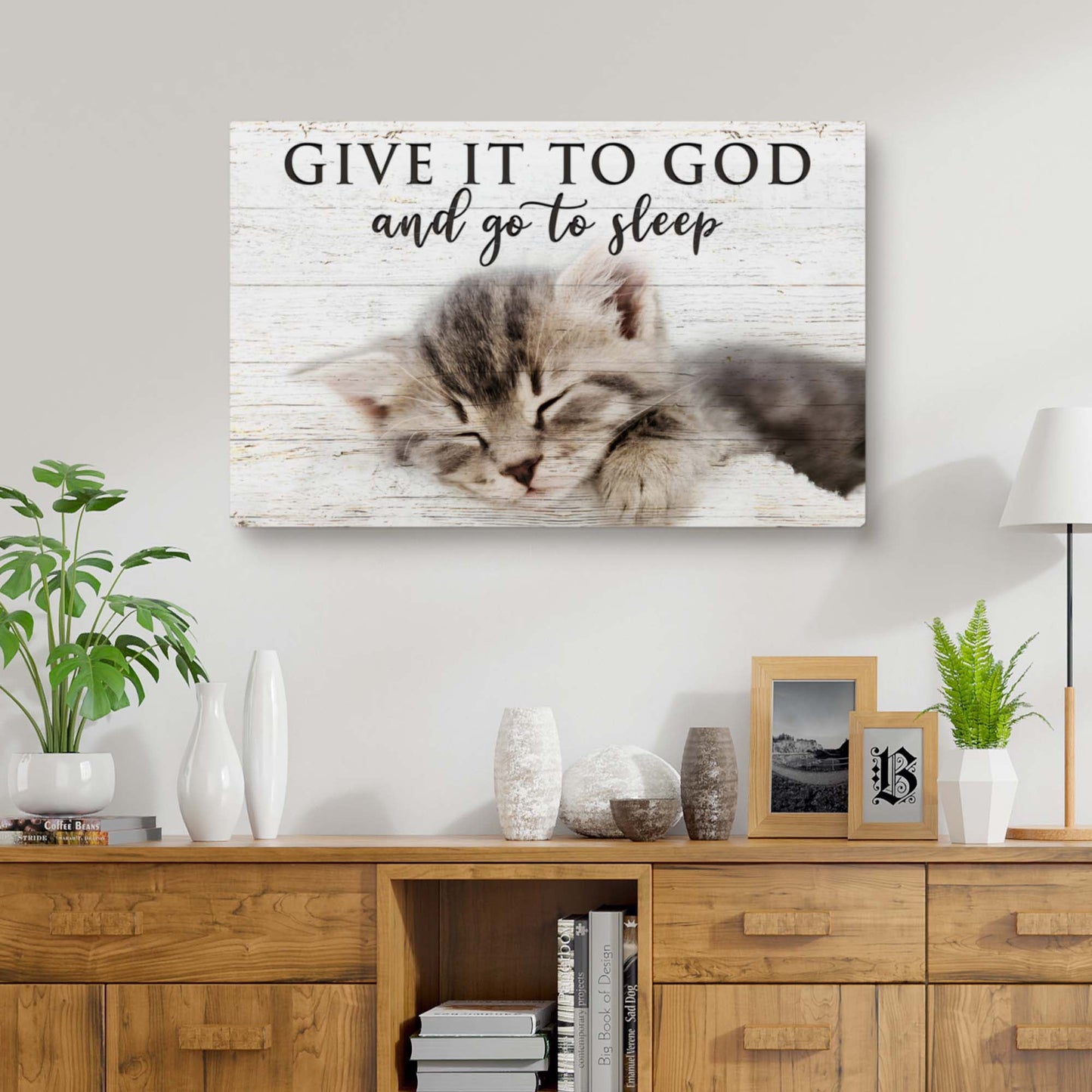 Faith sign canvas Give It to God and Go to Sleep by Tailored Canvases with whitewashed wood on Tampa Home & Garden Store