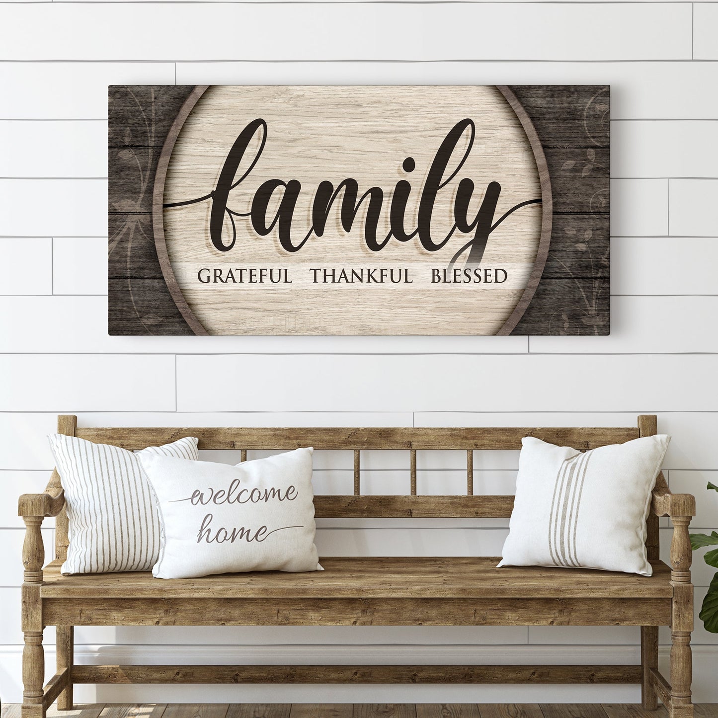 Canvas wall art Grateful Thankful Blessed Family sign on wood panel by Tailored Canvases on Tampa Home & Garden Store