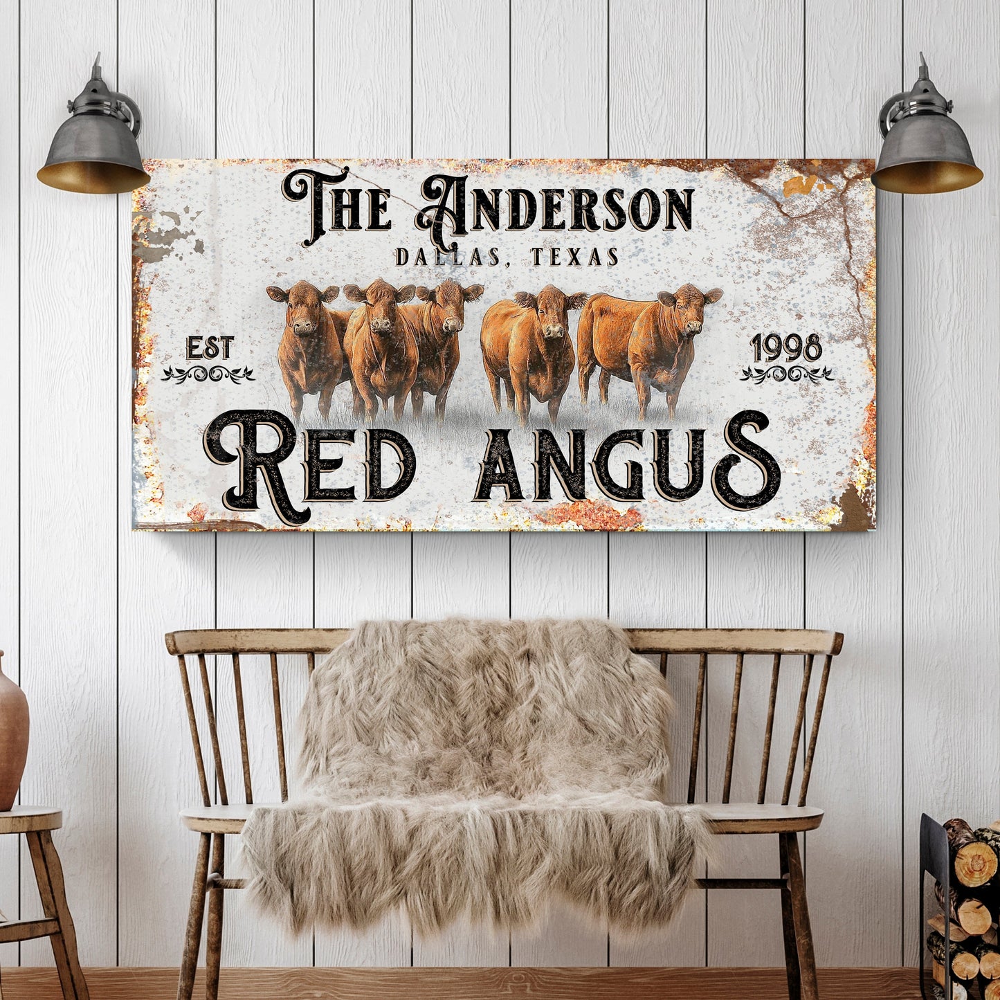 Red Angus Sign canvas crafting artwork by Tailored Canvases, rustic background with cattle on Tampa Home & Garden Store