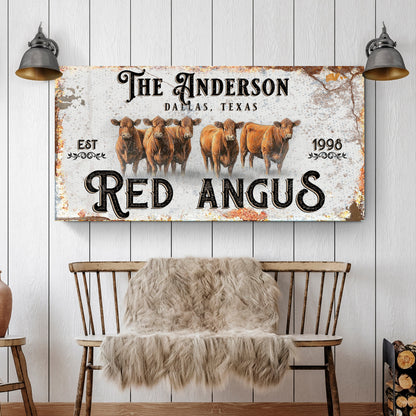 Red Angus Sign canvas crafting artwork by Tailored Canvases, rustic background with cattle on Tampa Home & Garden Store