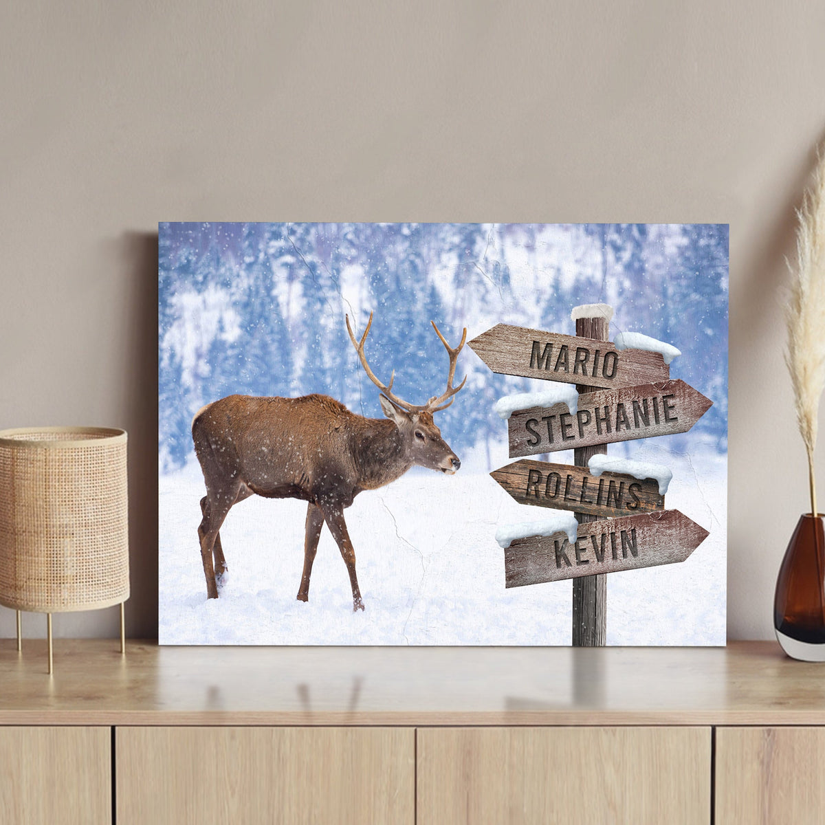 Deer Family Names Sign canvas by Tailored Canvases with deer and name boards Mario Stephanie on Tampa Home & Garden Store