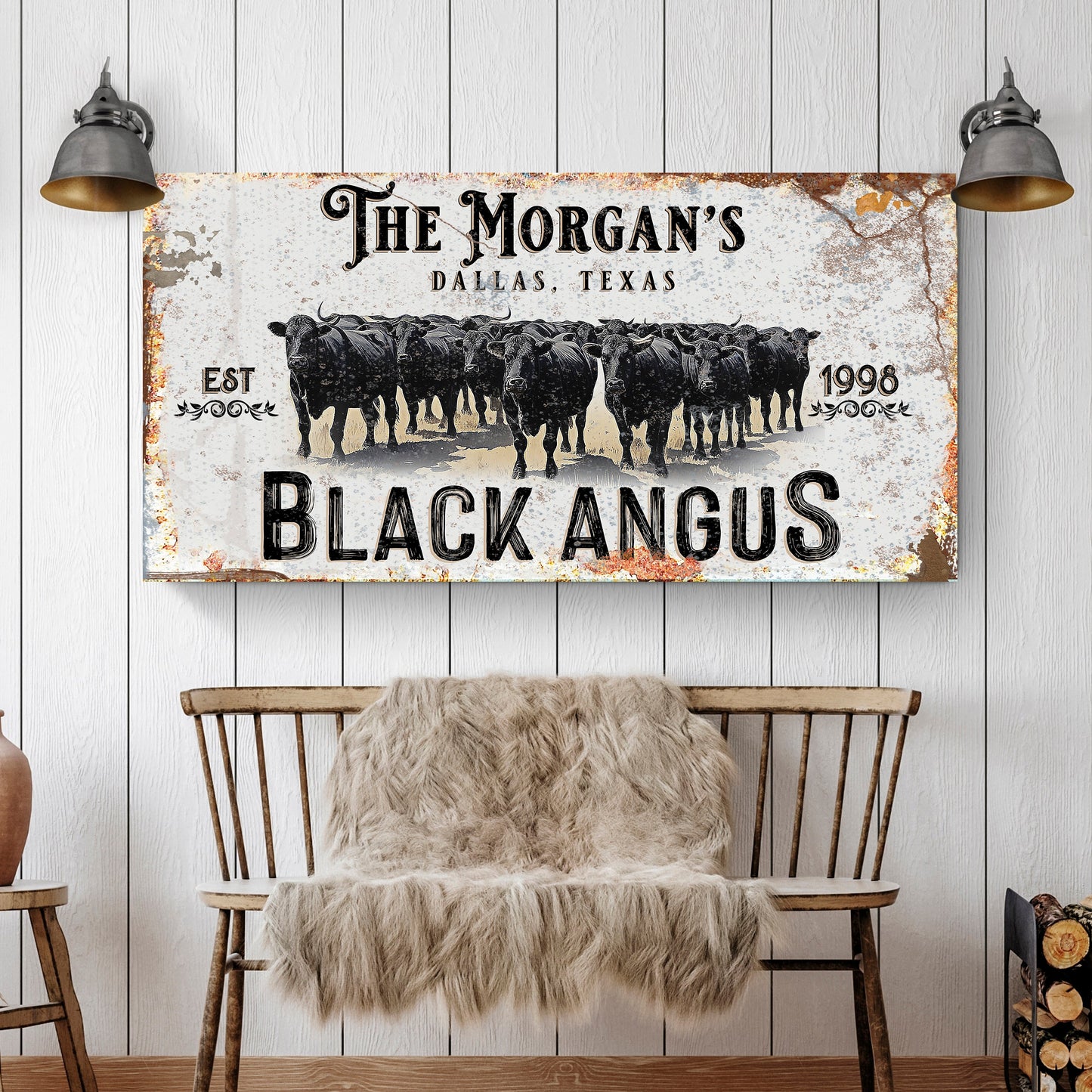 Canvas sign Personalized Black Angus Cattle Sign II by Tailored Canvases, rustic herd on Tampa Home & Garden Store