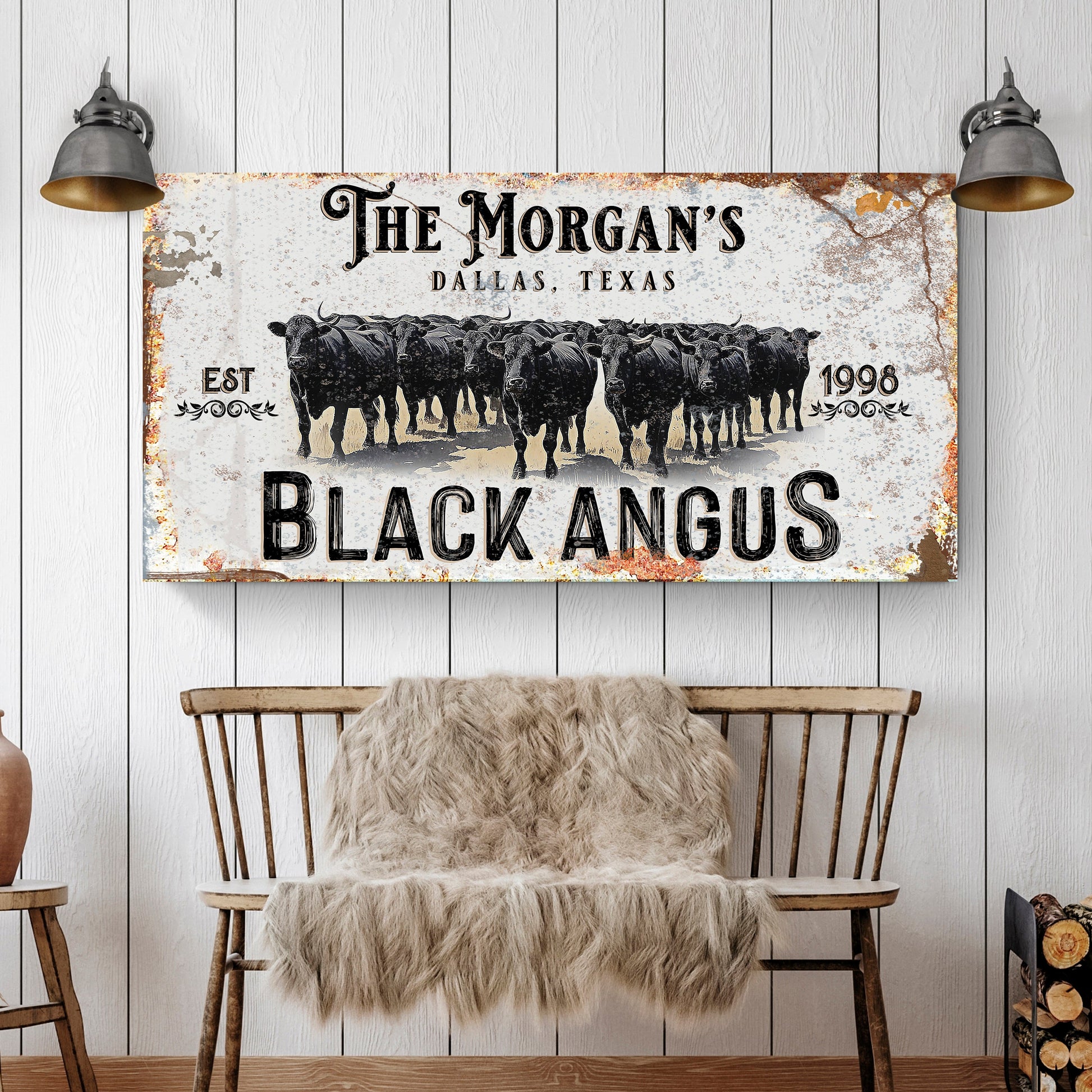 Canvas sign Personalized Black Angus Cattle Sign II by Tailored Canvases, rustic herd on Tampa Home & Garden Store