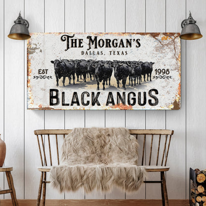 Canvas sign Personalized Black Angus Cattle Sign II by Tailored Canvases, rustic herd on Tampa Home & Garden Store