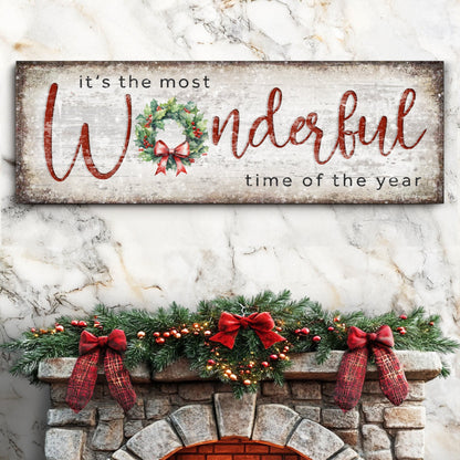It's the most Wonderful Time of the Year Christmas Sign canvas with wreath on rustic backdrop on Tampa Home & Garden Store