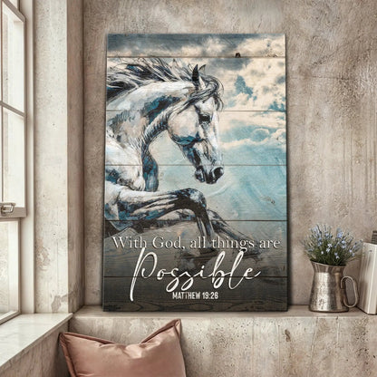 With God All Things Are Possible Faith Sign IV canvas showing horse on rustic planks and sky on Tampa Home & Garden Store