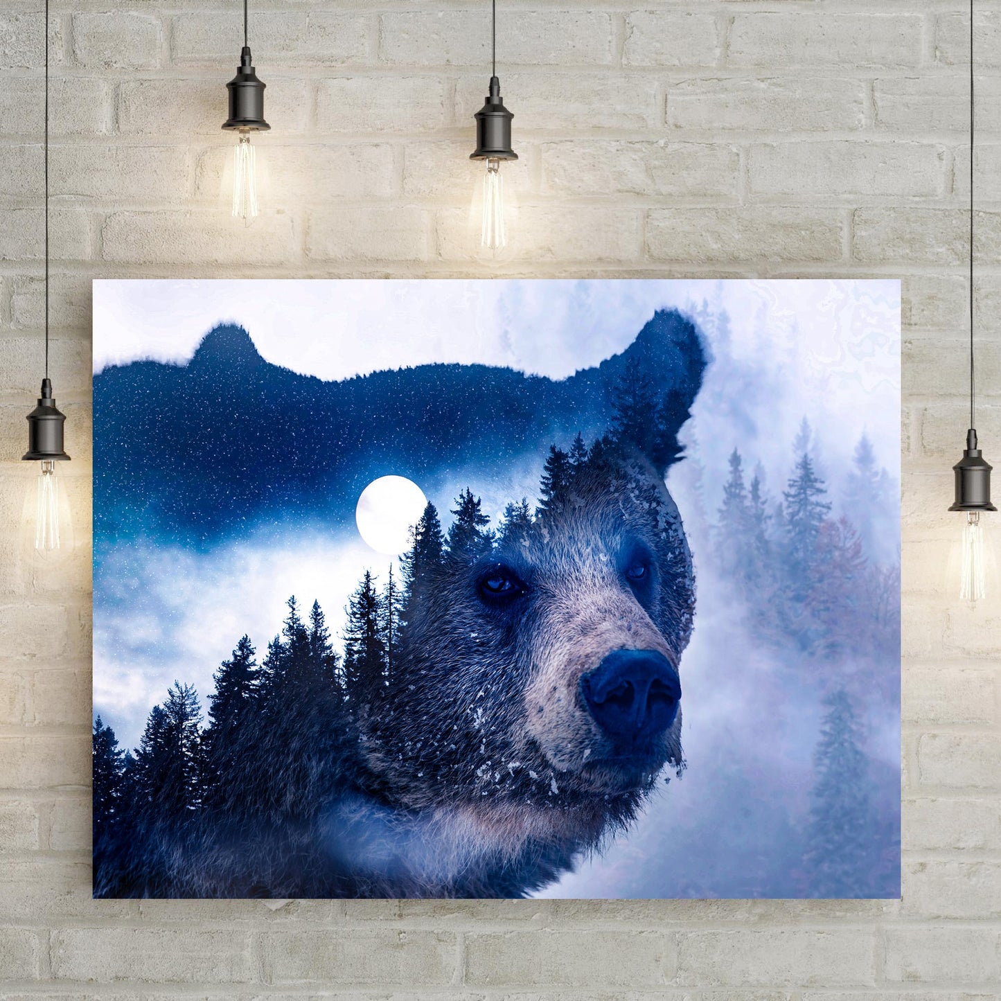 Animals Forest Bear Illustration Canvas Wall Art II blue night forest bear Tailored Canvases on Tampa Home & Garden Store