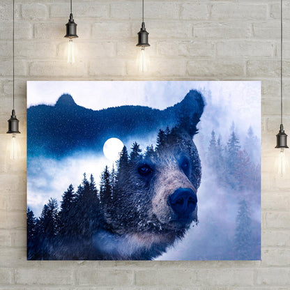 Animals Forest Bear Illustration Canvas Wall Art II blue night forest bear Tailored Canvases on Tampa Home & Garden Store