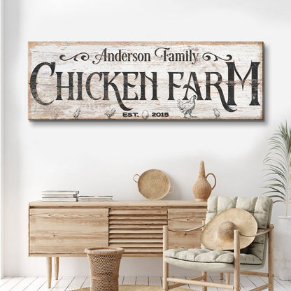 Chicken Farm Farmhouse Sign III canvas wall art with distressed whitewashed wood look on Tampa Home & Garden Store