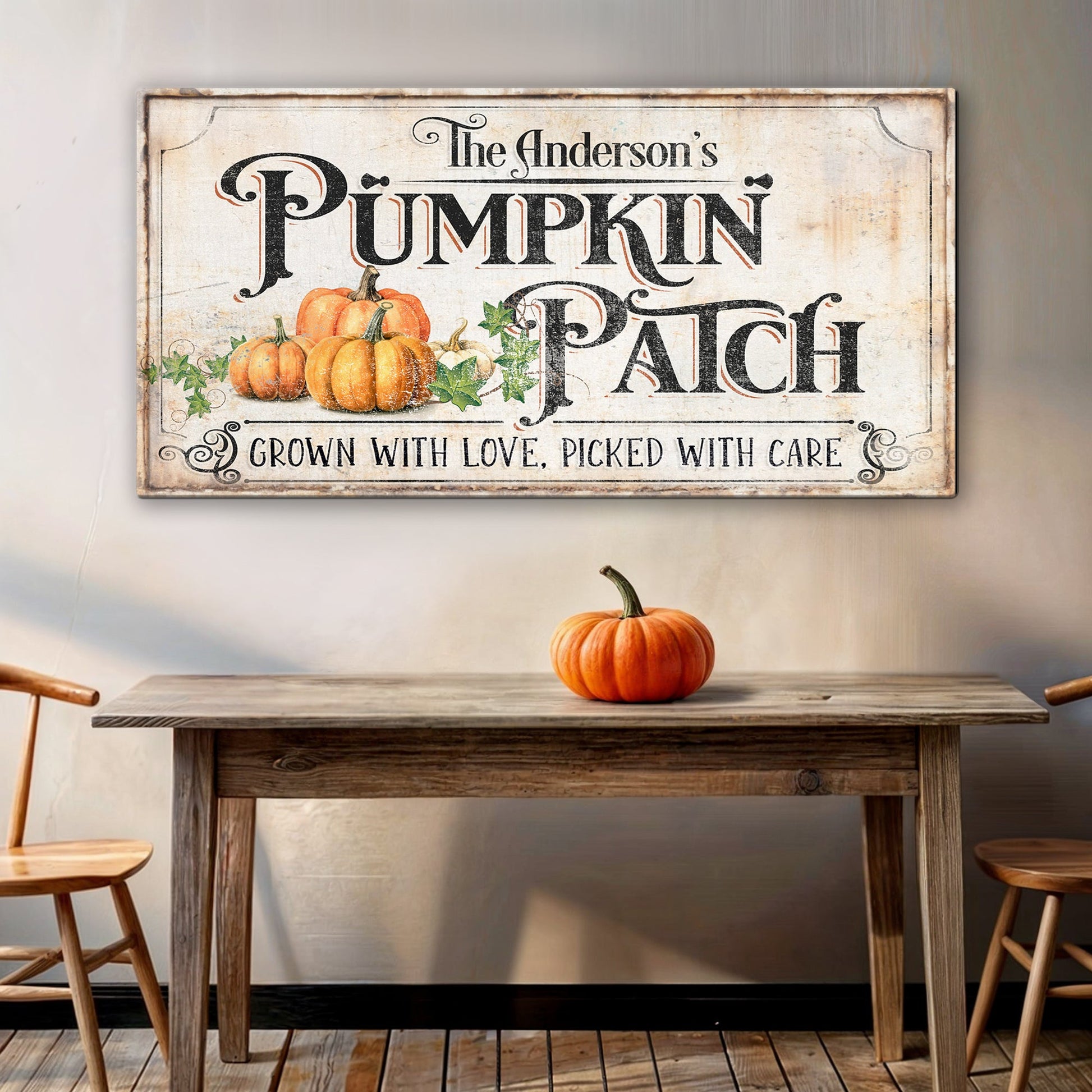 Personalized Pumpkin Patch Sign III canvas decor with pumpkins on Tampa Home & Garden Store