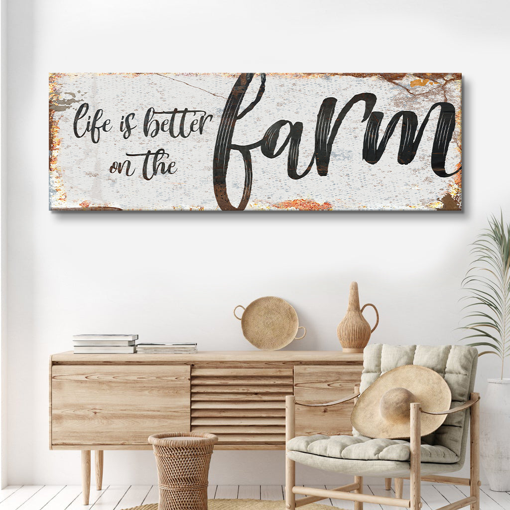 Canvas wall art Life Is Better On The Farm Sign IX by Tailored Canvases, weathered canvas on Tampa Home & Garden Store