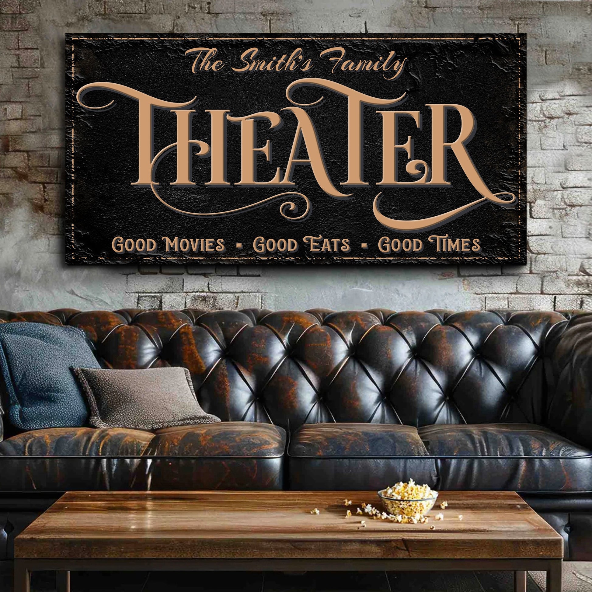 Personalized Theater Sign VI canvas by Tailored Canvases with Smith Family name copper on black on Tampa Home & Garden Store
