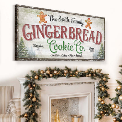 Family Gingerbread Christmas Sign canvas by Tailored Canvases, wood with gingerbread figures on Tampa Home & Garden Store