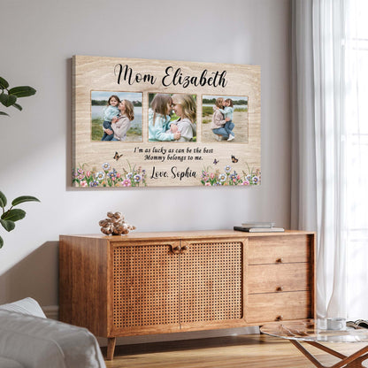 Canvas photo collage Tailored Canvases featuring Mom Elizabeth with 3 photos on woodgrain on Tampa Home & Garden Store