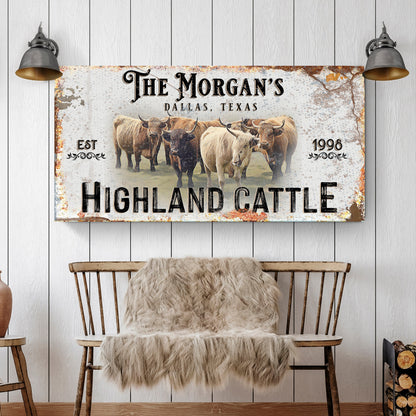 Personalized Highland Cattle Sign III canvas by Tailored Canvases, rustic sign with cattle on Tampa Home & Garden Store