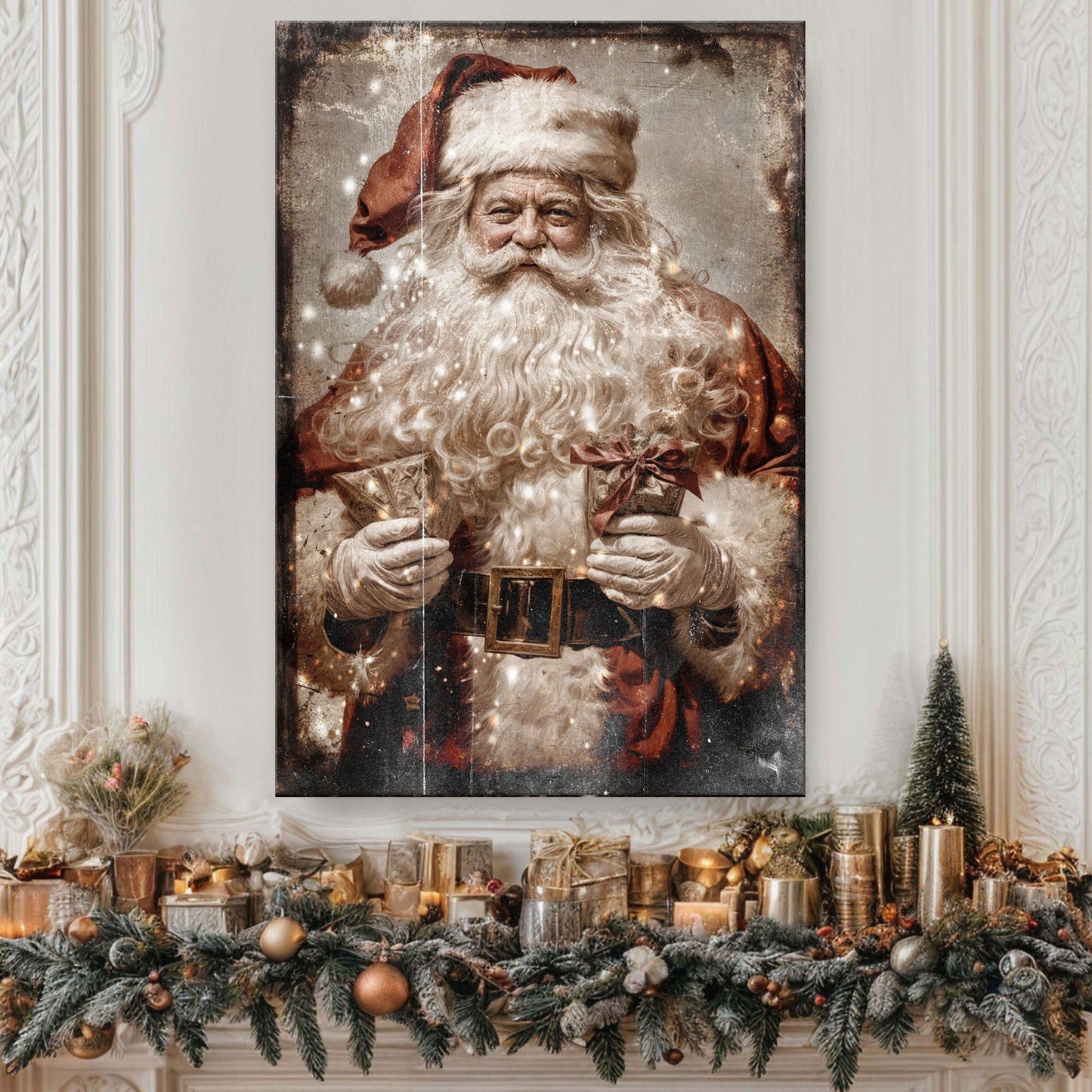 Vintage Santa Claus wall art canvas IV by Tailored Canvases; crafting canvas with red suit on Tampa Home & Garden Store