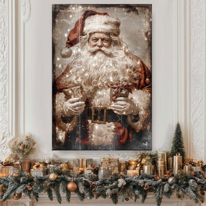 Vintage Santa Claus wall art canvas IV by Tailored Canvases; crafting canvas with red suit on Tampa Home & Garden Store