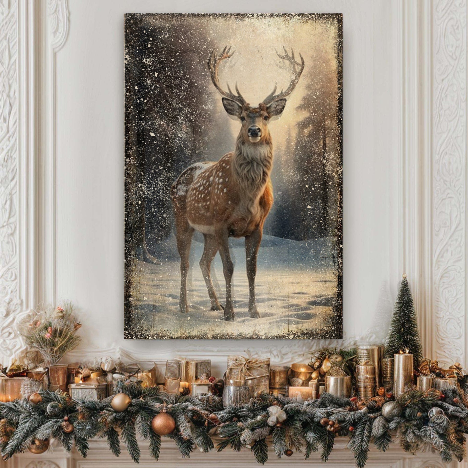 Vintage Winter Deer Christmas Wall Art IV canvas by Tailored Canvases snowy deer scene on Tampa Home & Garden Store