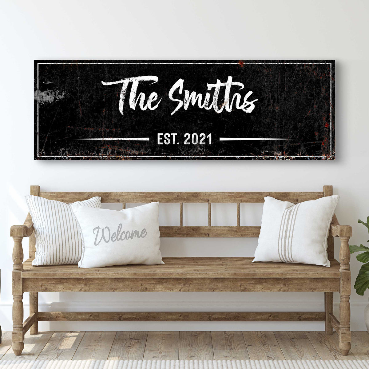 Family Rustic Sign II canvas with black distressed surface white border The Smiths EST 2021 on Tampa Home & Garden Store