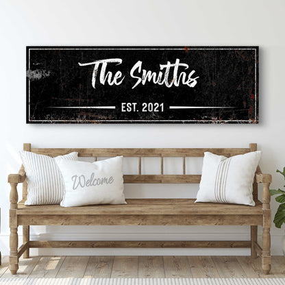 Family Rustic Sign II canvas with black distressed surface white border The Smiths EST 2021 on Tampa Home & Garden Store