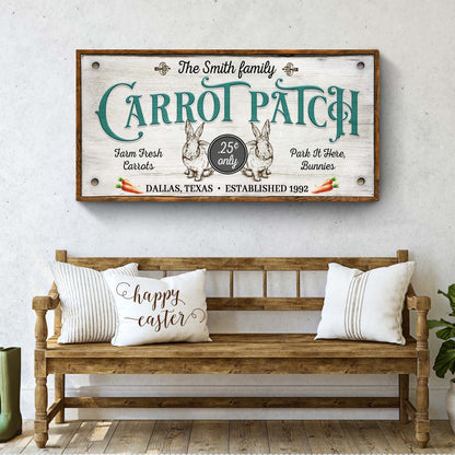 Farm Fresh Carrot Patch Sign II crafting canvas by Tailored Canvases with teal lettering on Tampa Home & Garden Store