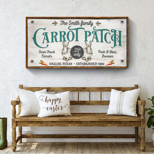 Farm Fresh Carrot Patch Sign II crafting canvas by Tailored Canvases with teal lettering on Tampa Home & Garden Store