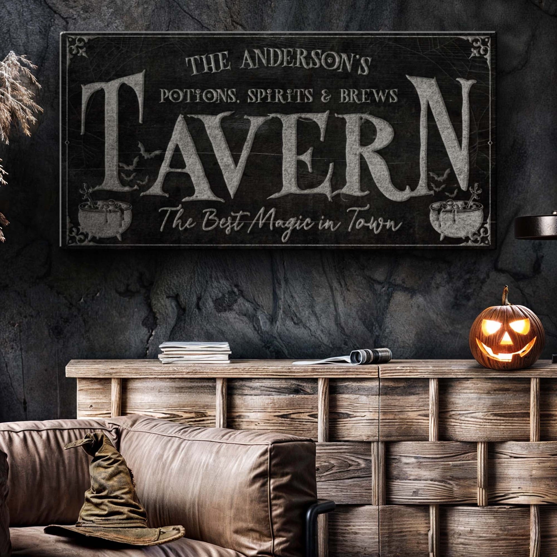 Canvas Potions, Spirits & Brews Tavern Halloween Sign Tailored Canvases black chalkboard style on Tampa Home & Garden Store