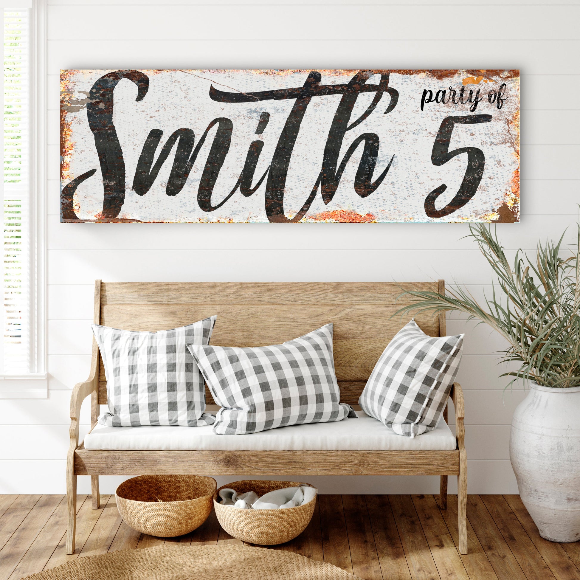 Personalized Party of Family Sign II canvas by Tailored Canvases with rustic background on Tampa Home & Garden Store