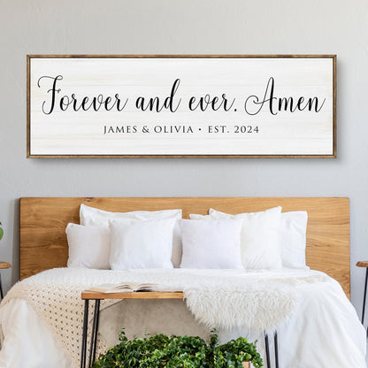 Forever And Ever Amen faith sign canvas with whitewashed panel and natural wood frame on Tampa Home & Garden Store