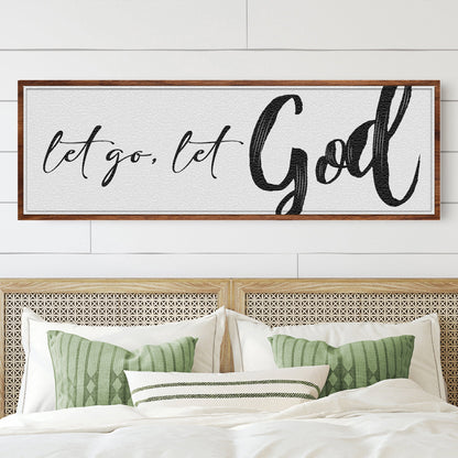 Let Go Let God sign VI canvas by Tailored Canvases with textured white background in wood frame on Tampa Home & Garden Store