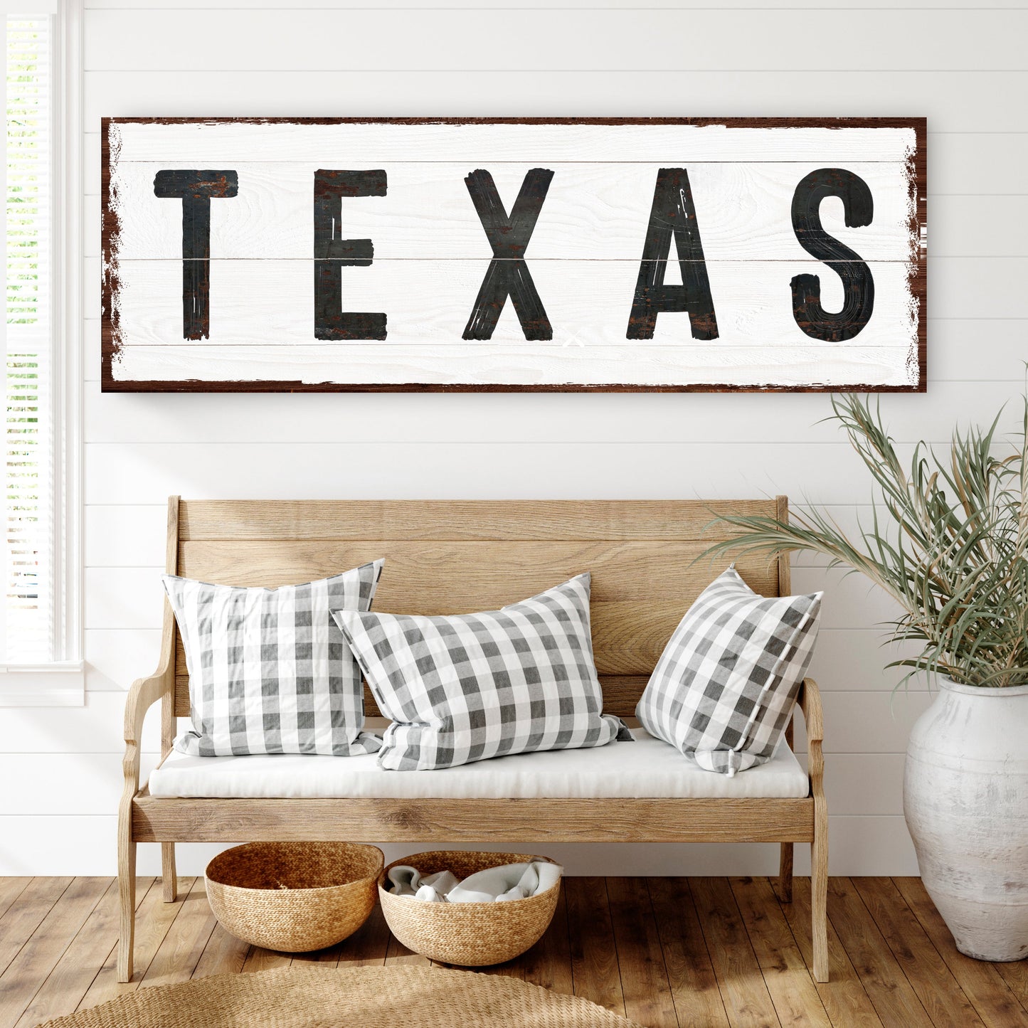 Texas Home Sign II canvas with distressed white planks and TEXAS letters Tailored Canvases on Tampa Home & Garden Store
